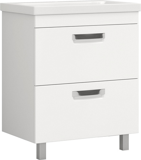 Тумба напольная Vigo Plaza 60 белая с двумя ящиками и умывальником Como 60