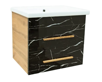 Тумба подвесная ViMark GEO АФРИКА 50 Черный мрамор/Дуб Вотан с умывальником COMO 50
