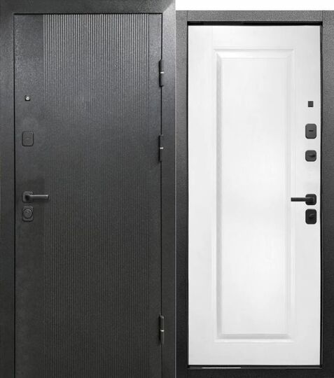 Дверь входная металлическая Е-Трейд 9 см Штамп Классика Букле графит - Эмалит белый