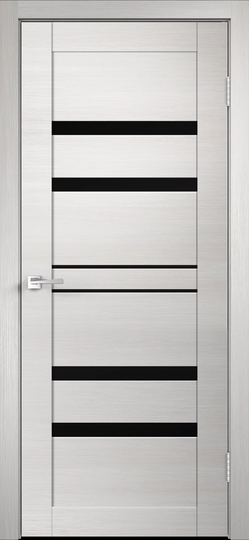 Межкомнатная дверь Velldoris (Веллдорис) Linea 6 Дуб Трэвис серый, стекло черный лакобель