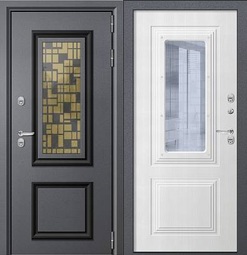 Дверь входная металлическая Двери Гуд Zima Plata Серый муар / ст. броназа лазер / белое