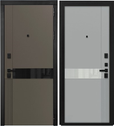 Дверь входная металлическая Прага Черный Муар, МДФ Velluto Caffe/Серый софт, стекло лакобель с рисунком