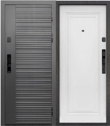 Дверь входная металлическая Е-Тайга 9 2МДФ (Электронный замок) Антик Серебро - эмалит белый