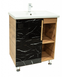 Тумба напольная ViMark GEO АФРИКА 60 Черный мрамор/Дуб Вотан с умывальником COMO 60